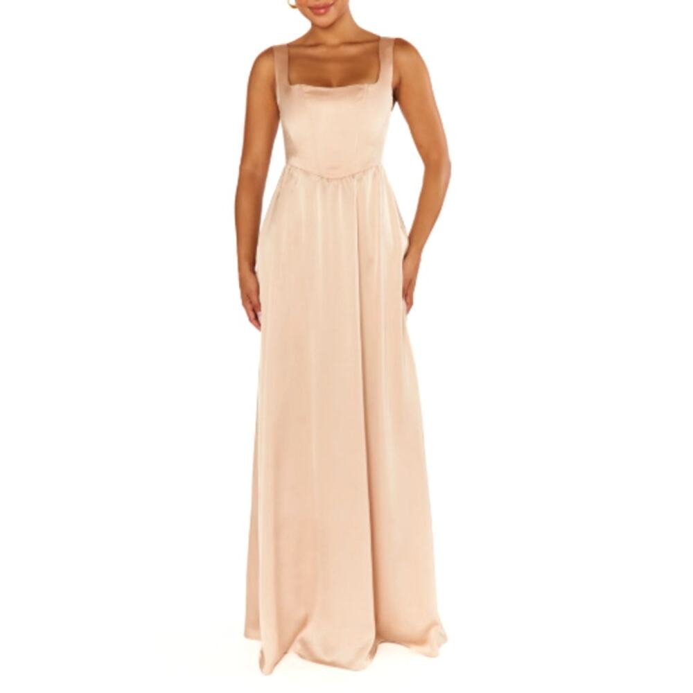Show Me Your Mumu Champagne Luxe Satin Nina Maxi Dress Size M - Picture 1 of 9